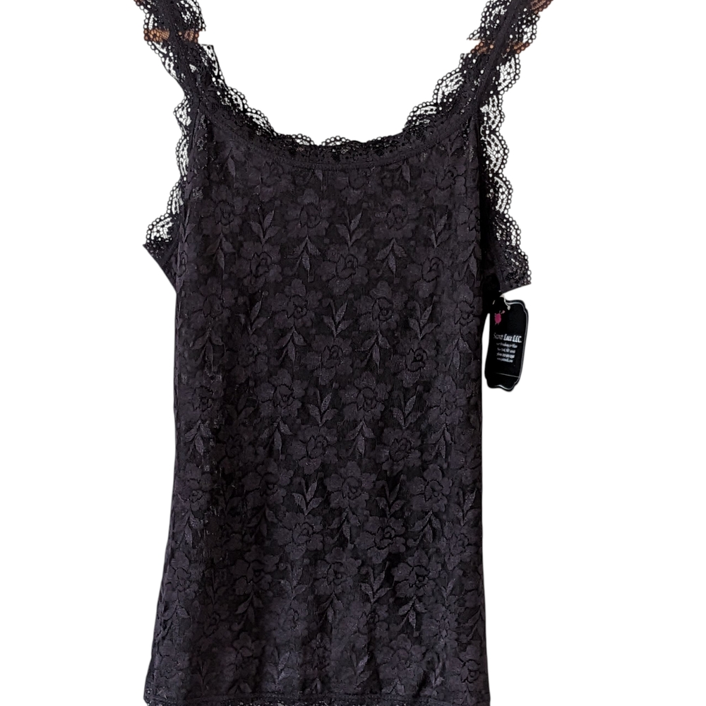 NWT Black Fuchsia Lace Tank Top By Secret Lace Classic Goth Business Casual